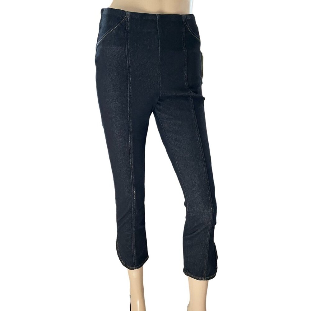 One World Denim Womens Cropped Jeans Sz S Black High-Rise Stretch Tulip Hem Ever